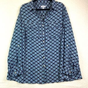 Charter Club Navy and Light Blue Geometric Shirt